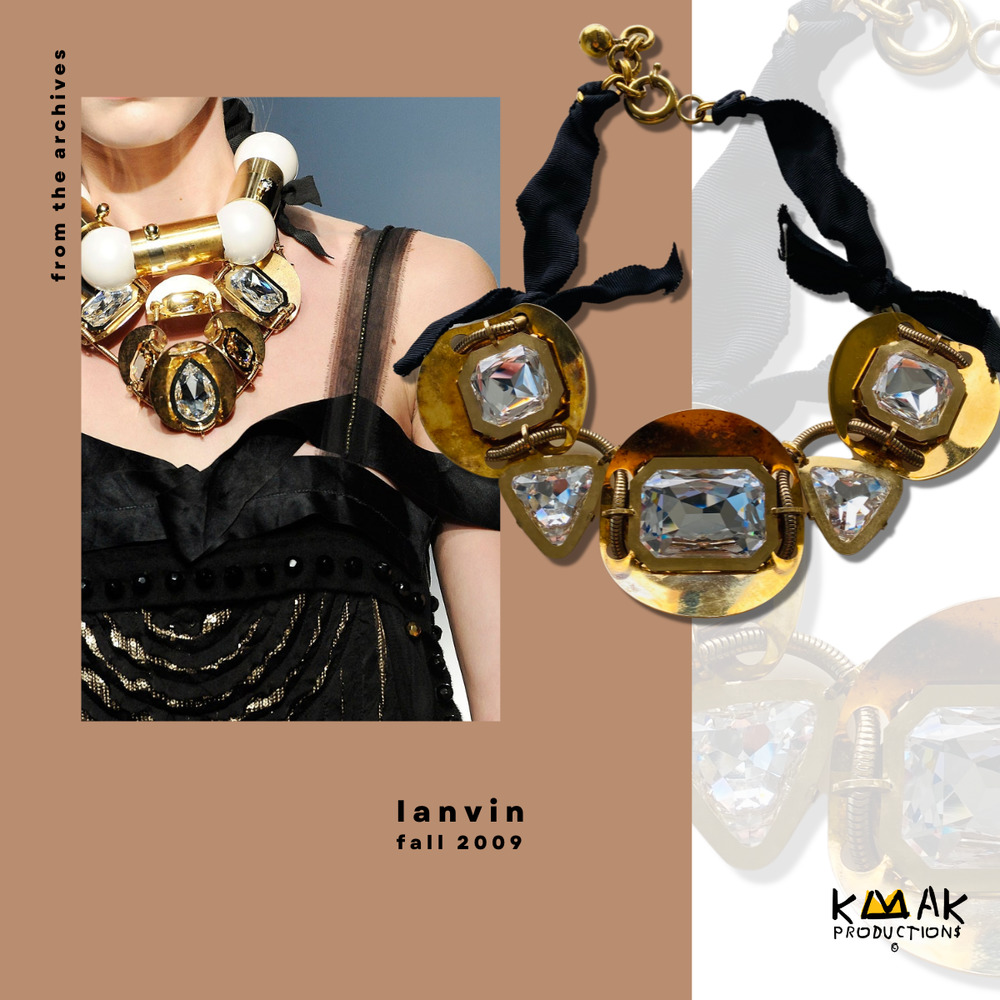Lanvin FW2009 Oversized Crystal Gold Ribbon Necklace